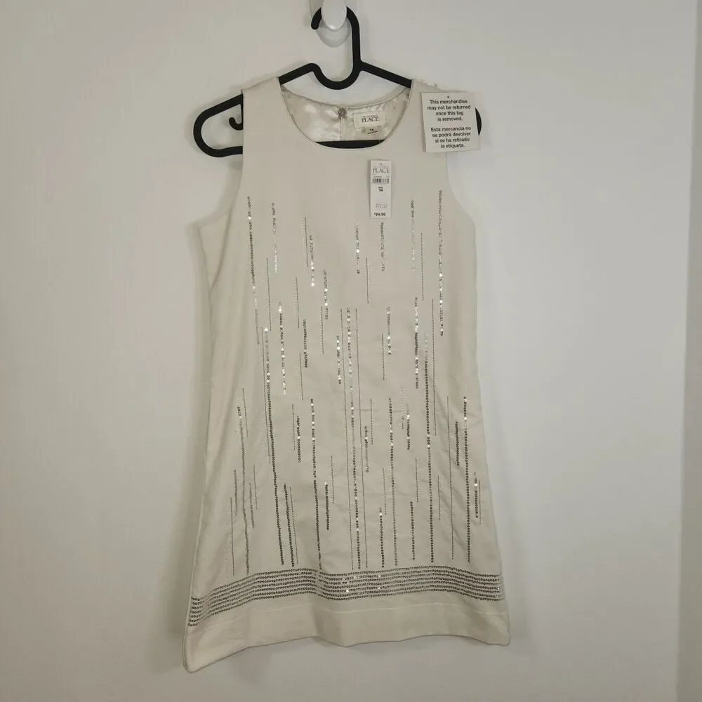 The Children's Place Ivory Sequined Sleeveless Velvet Holiday Dress Size 14 NWT